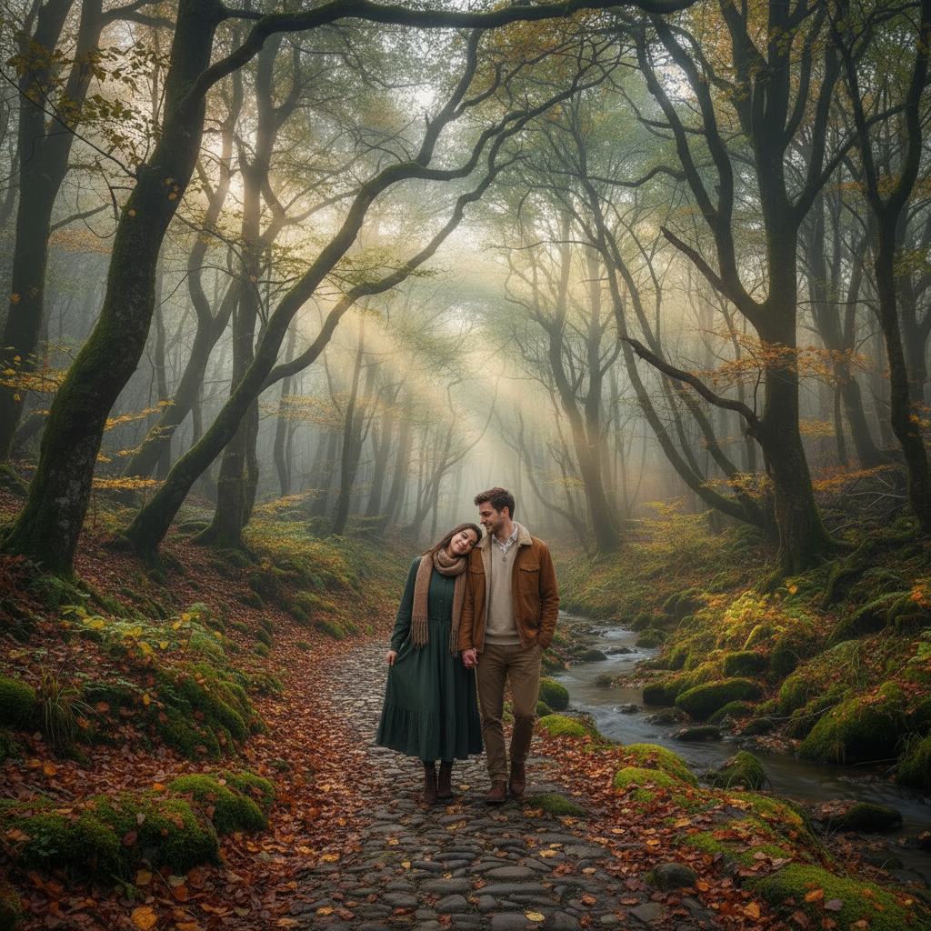 Put a young couple in the picture's centre. 분위기 나는 느낌.